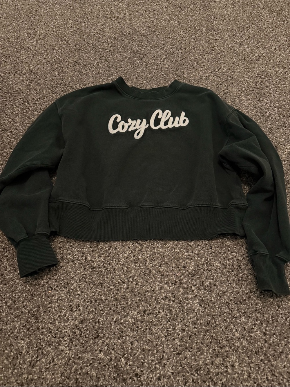 Old Navy Dark Green 'Cozy Club' Cropped Sweatshirt